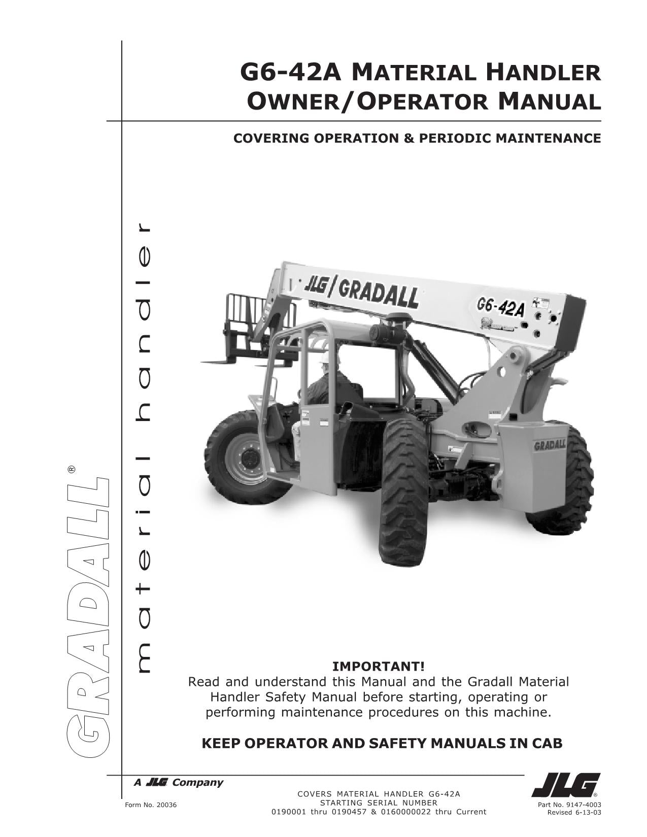 GRADALL JLG G6-42A Telehandler Maintenance Operation Operators Manual