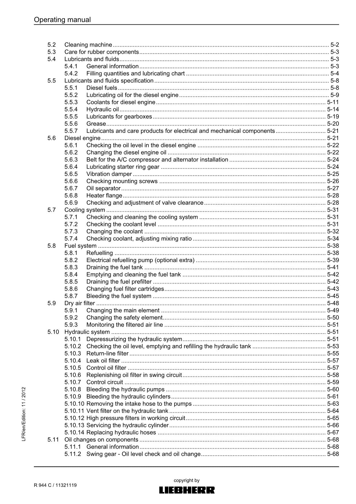 Liebherr R944 C Excavator Operators manual serial 33772