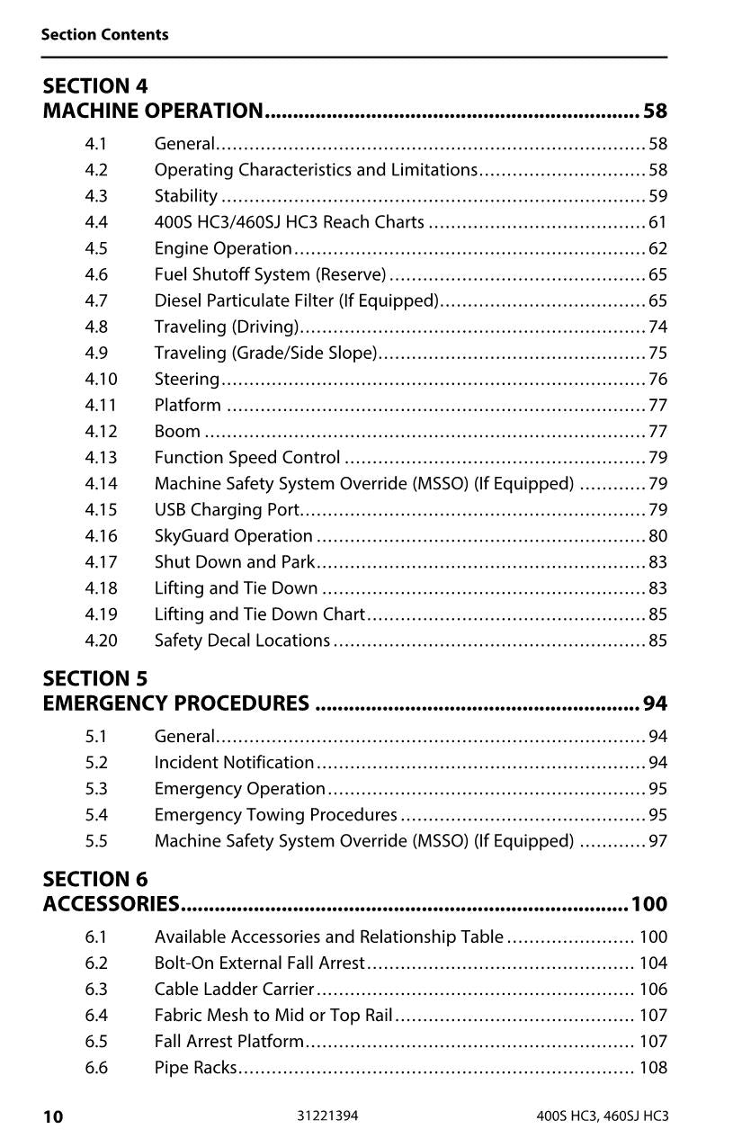 JLG 400S HC3 460SJ HC3 Boom Lift Maintenance Operation Operators Manual 31221394