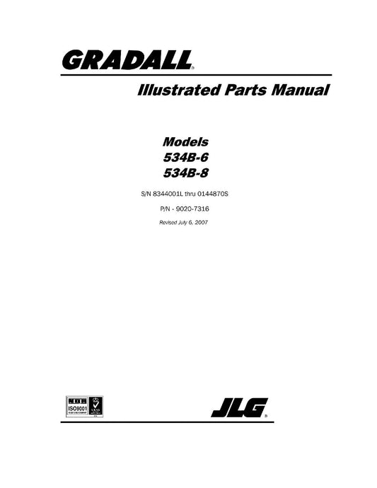 GRADALL JLG 534B-6 534B-8 Telehandler Parts Catalog Manual