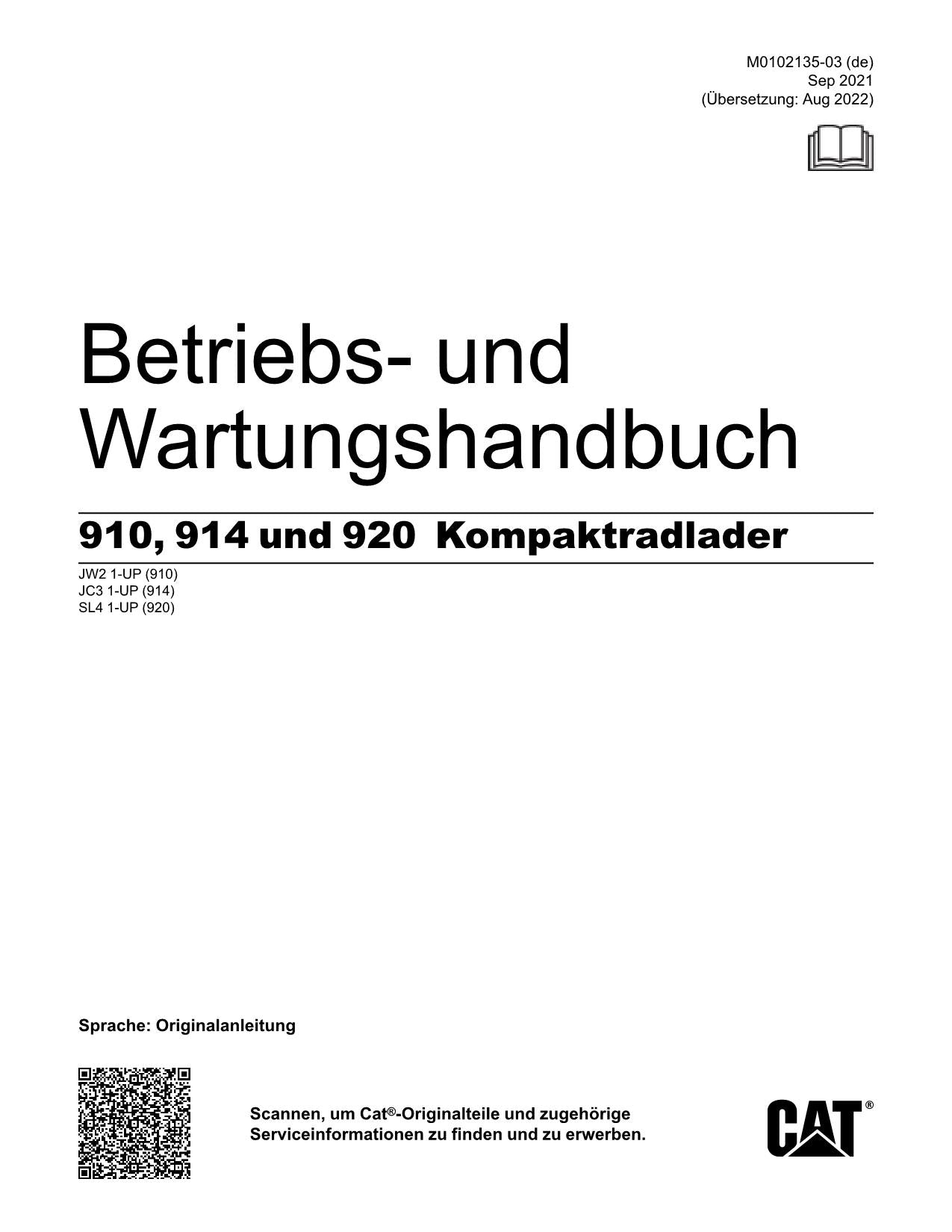 Caterpillar 910 914 920 Radlader Betriebsanleitung Wartungshandbuch