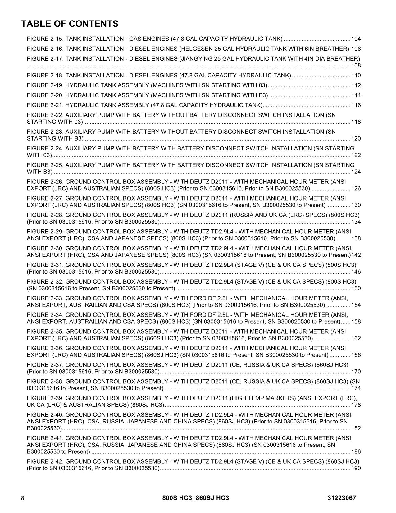 JLG 800S HC3 860SJ HC3 Boom Lift Parts Catalog Manual 31223067