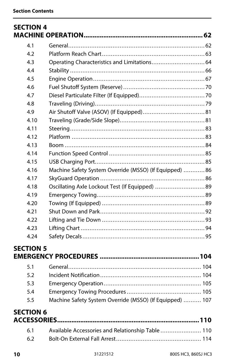 JLG 800S HC3 860SJ HC3 Boom Lift Maintenance Operation Operators Manual 31221512