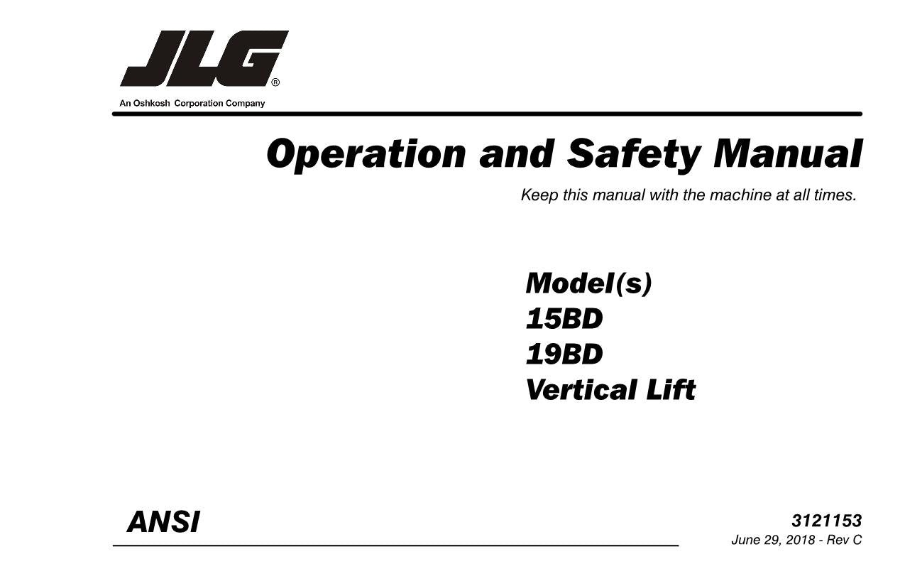 JLG 15BD 19BD Vertical Mast Maintenance Operation Operators Manual