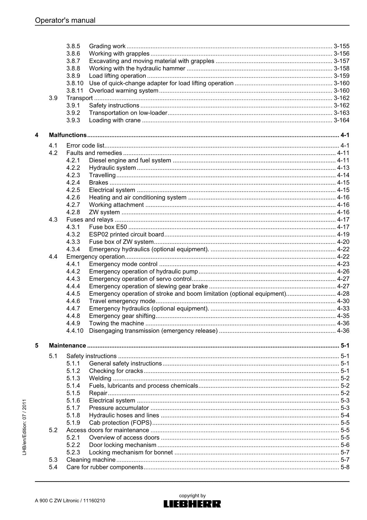 Liebherr A900 C ZW Litronic Excavator Operators manual serial 56996