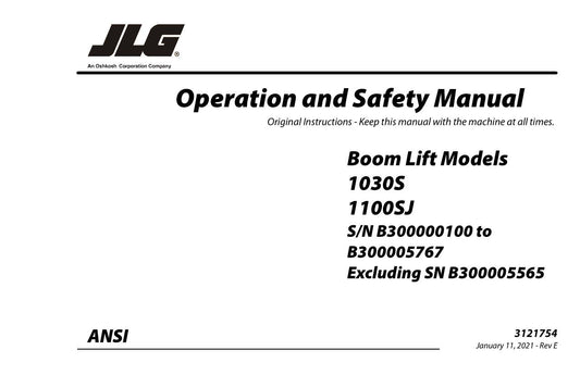 JLG 1030S 1100SJ Boom Lift Maintenance Operation Operators Manual