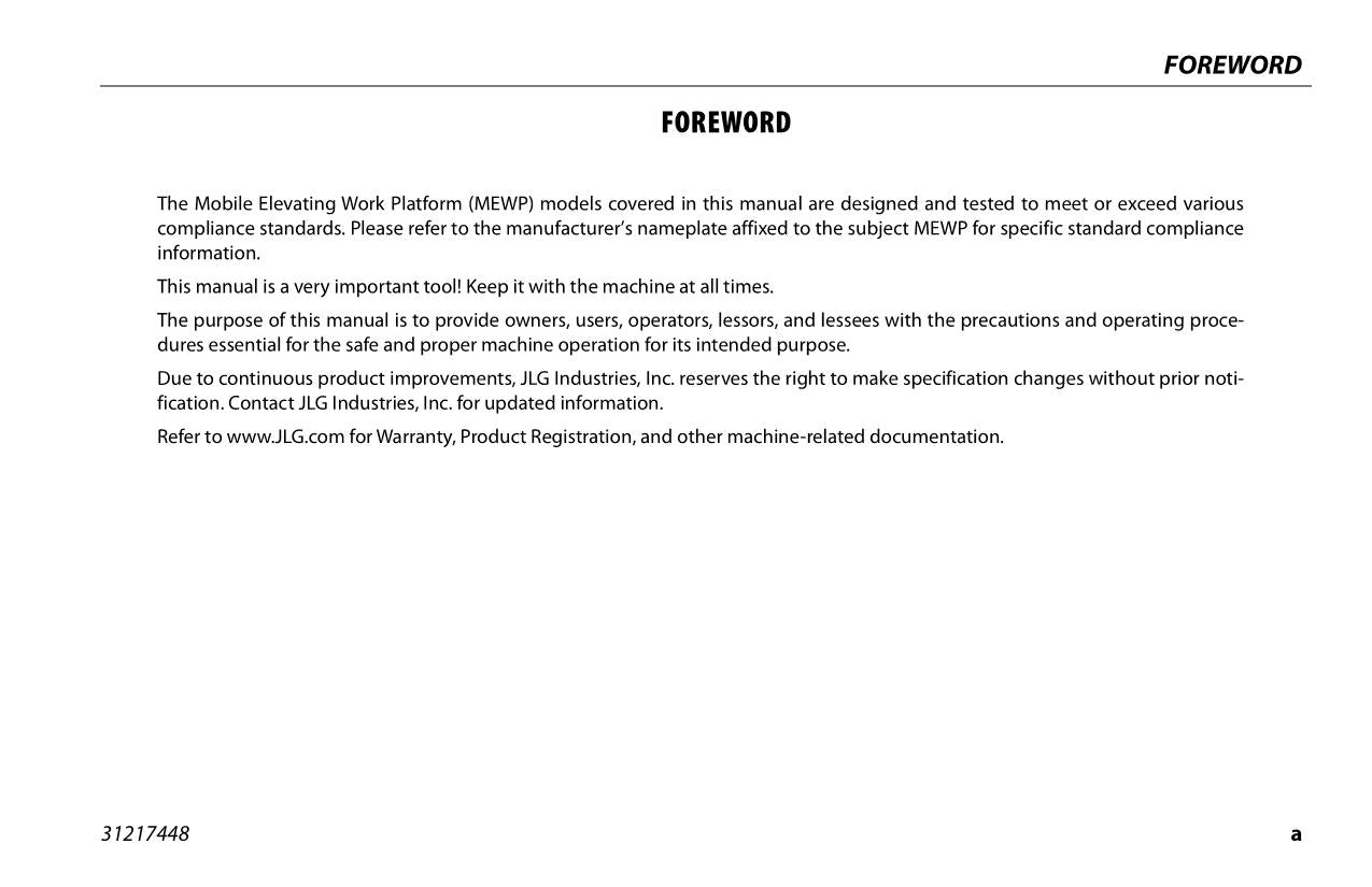 JLG AE1932 Scissor Lift Maintenance Operation Operators Manual 31217448