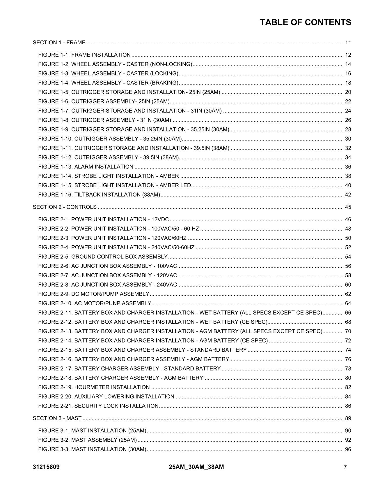 JLG 25AM 30AM 38AM  Vertical Mast Parts Catalog Manual