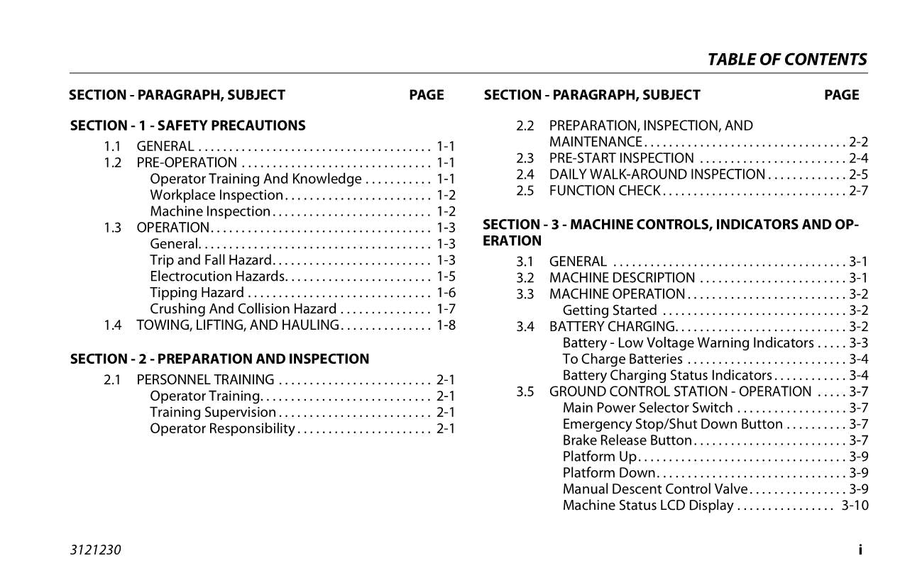 JLG 15MSP 15MVL 20MSP 20MVL Vertical Mast Maintenance Operation Operators Manual