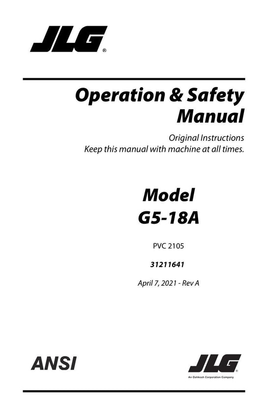 JLG G5-18A Telehandler Maintenance Operation Operators Manual 31211641