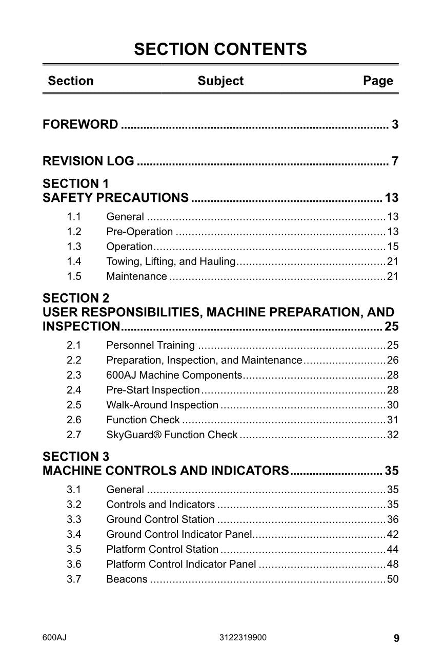 JLG 600AJ Boom Lift Maintenance Operation Operators Manual 3122319900