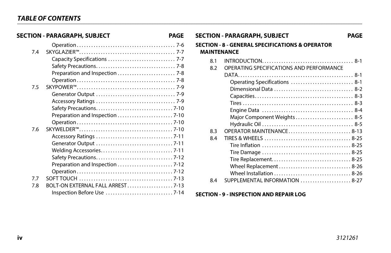 JLG 1500SJ Boom Lift Maintenance Operation Operators Manual 3121261