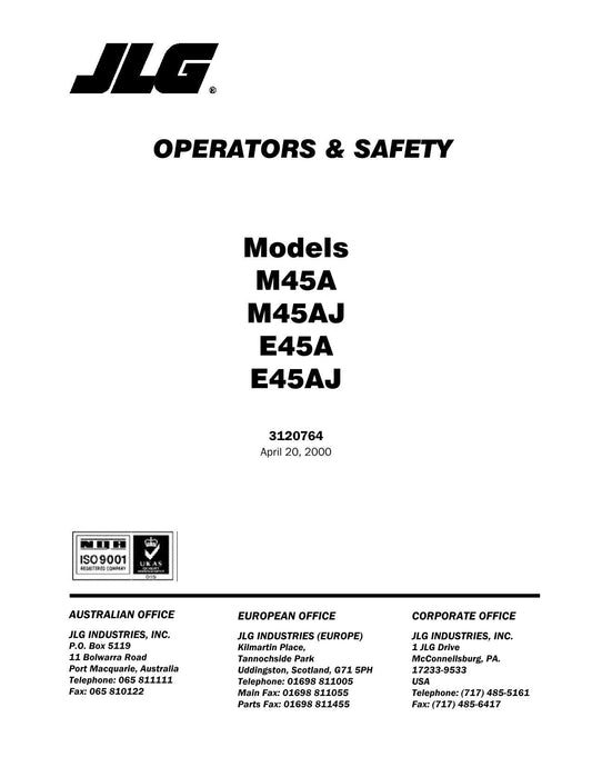 JLG E45A E45AJ M45A M45AJ Boom Lift Maintenance Operators Manual 3120764