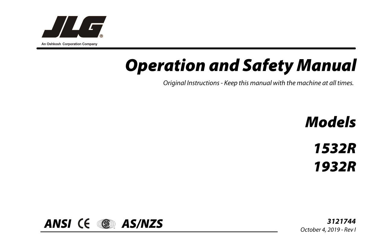 JLG 1532R 1932R Scissor Lift Maintenance Operation Operators Manual