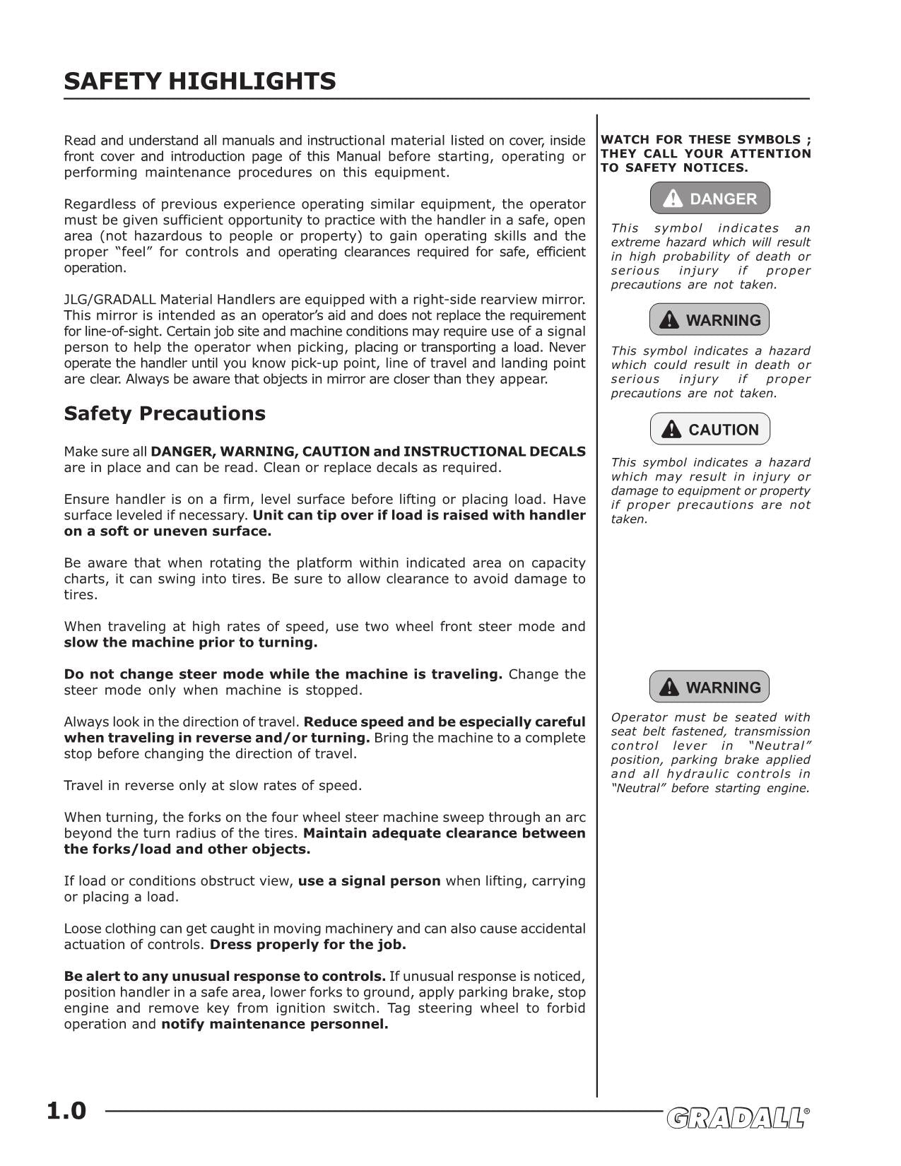 GRADALL JLG TF6-42 Telehandler Maintenance Operation Operators Manual