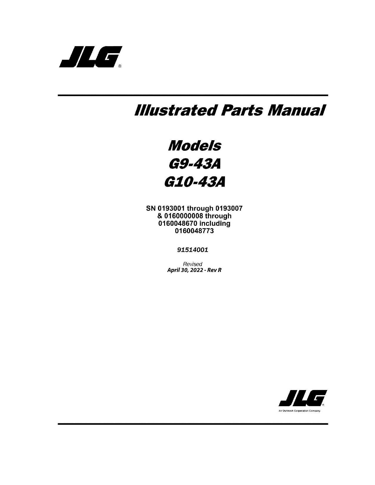 JLG G10-43A G9-43A Telehandler Parts Catalog Manual