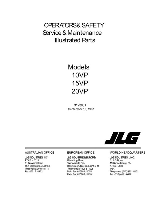 JLG 10VP 15VP 20VP Vertical Mast Operators Parts Catalog Service Manual