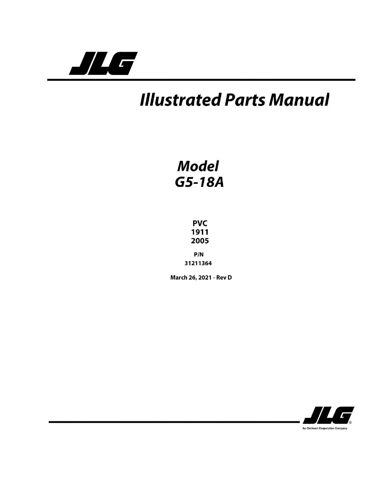 JLG G5-18A Telehandler Parts Catalog Manual 31211364