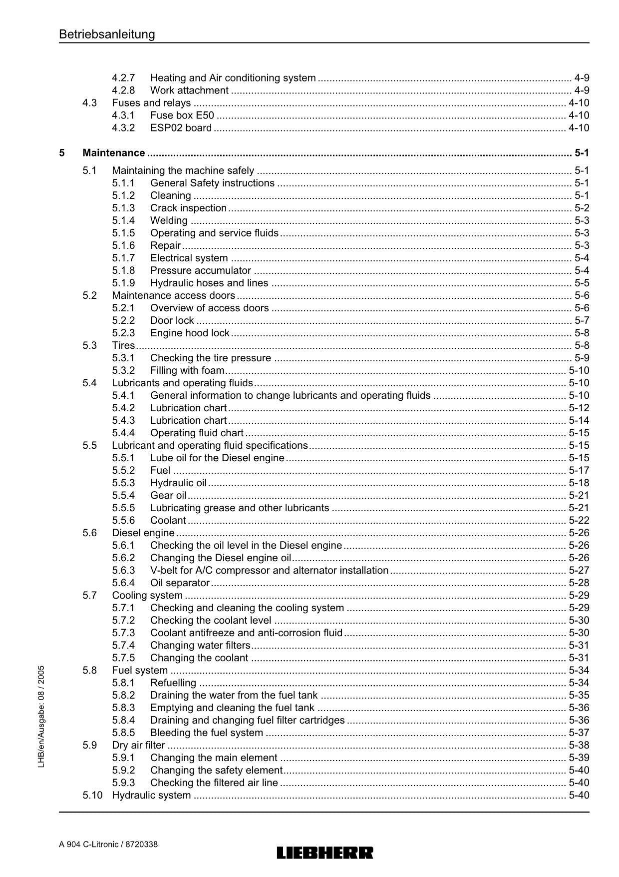 Liebherr A904 C-Litronic Material handler Operators manual