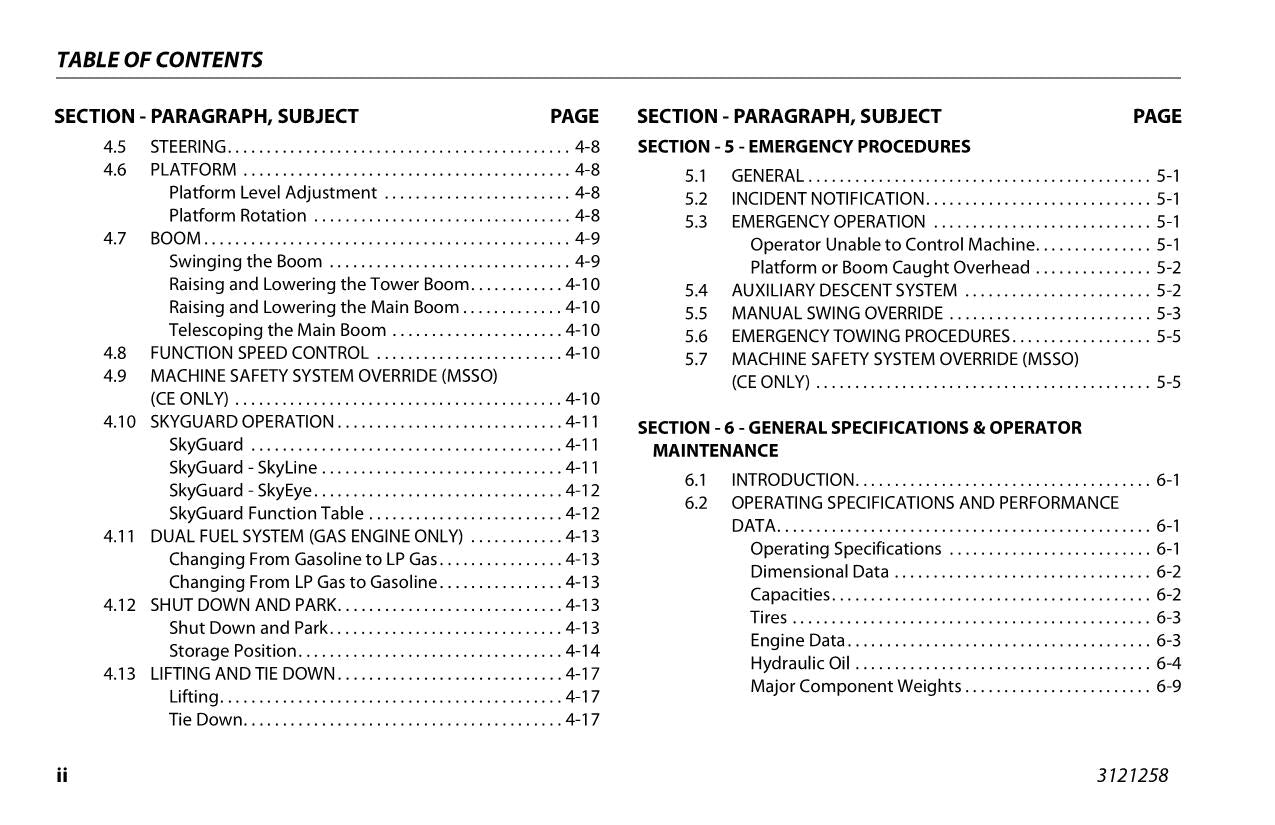 JLG 340AJ Boom Lift Maintenance Operation Operators Manual 3121258