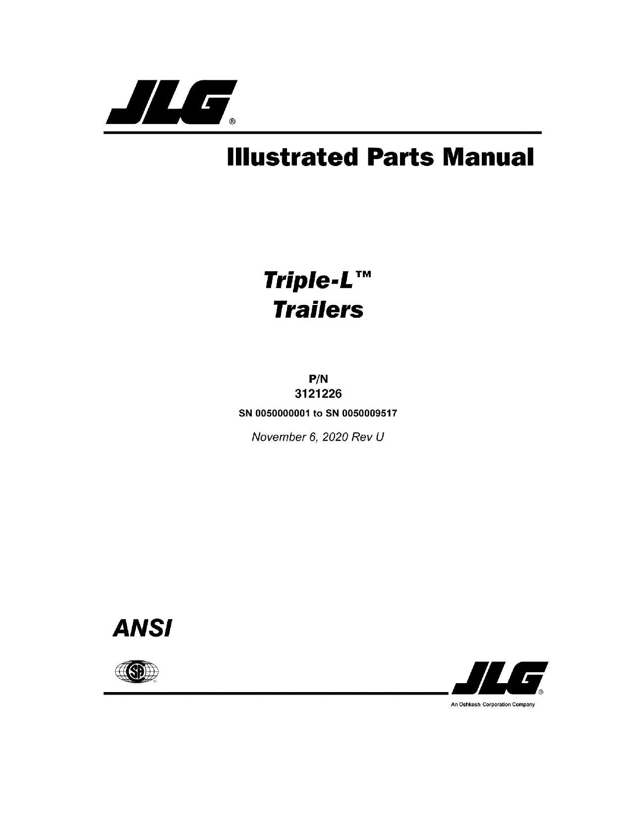 JLG 1012 1014 248 449 4610 7610 7612 7614 7616 Trailer Parts Catalog Manual