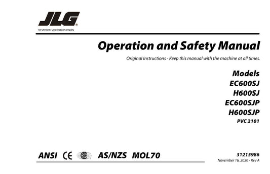 JLG EC600SJ EC600SJP H600SJ H600SJP Boom Lift Operators Manual 31215986