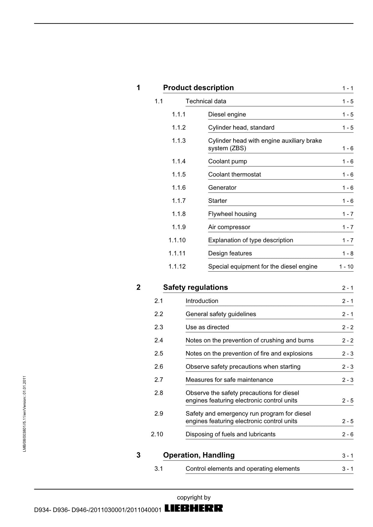 Liebherr D934 - D936 - D946 engine Operators manual