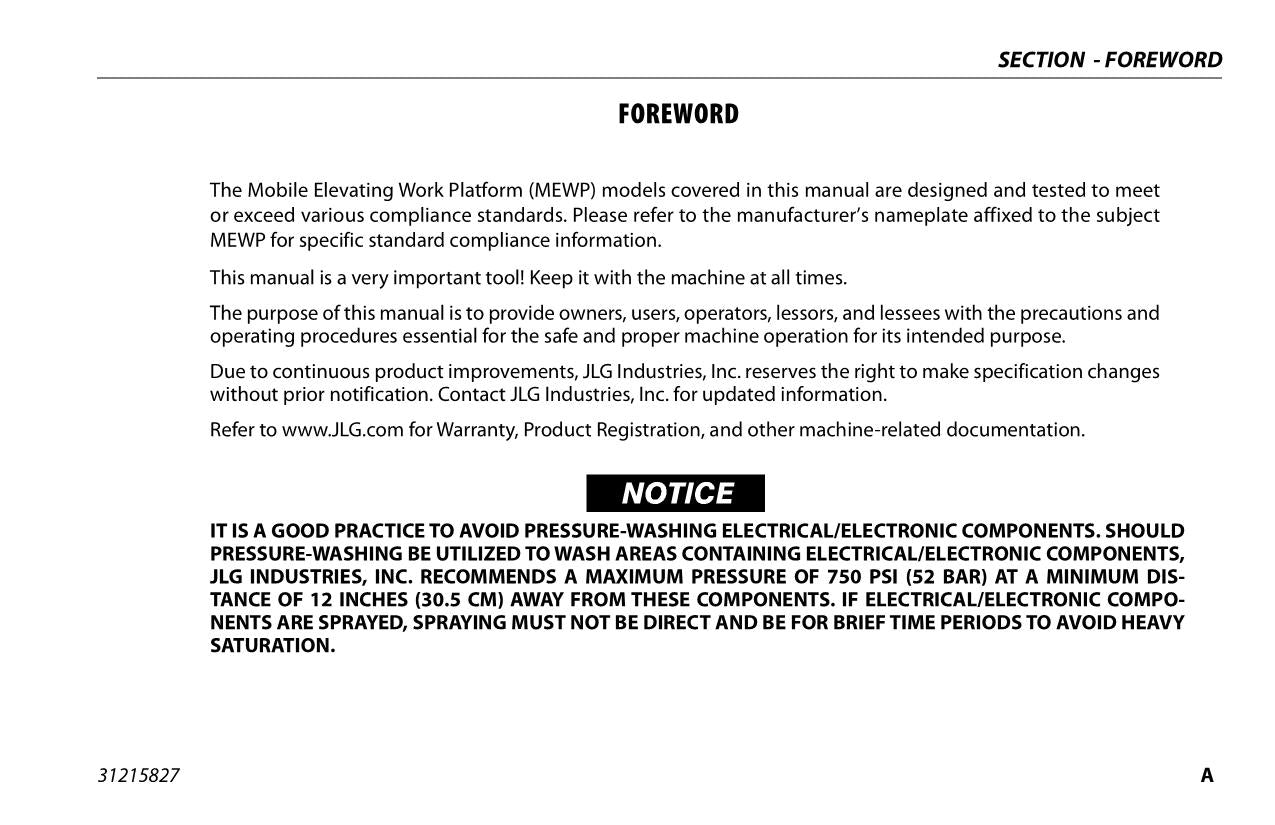 JLG 1230ES Boom Lift Maintenance Operation Operators Manual