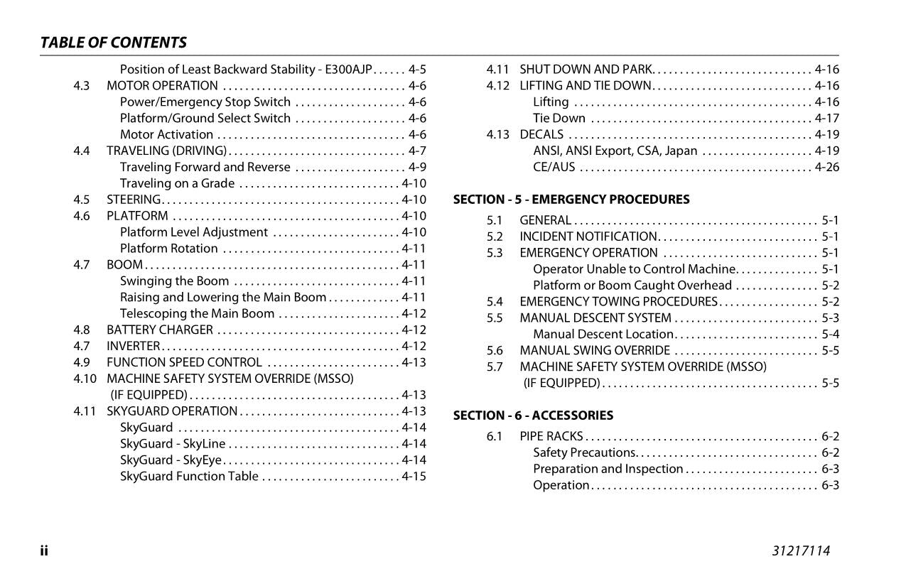 JLG E300AJ E300AJP Boom Lift Maintenance Operation Operators Manual 31217114