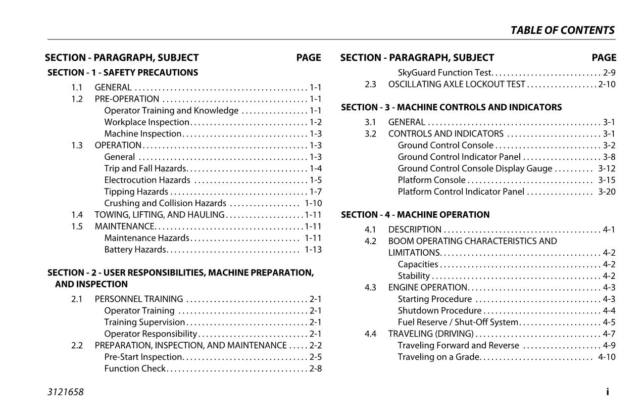 JLG 450A 450AJ Boom Lift Maintenance Operation Operators Manual 3121658