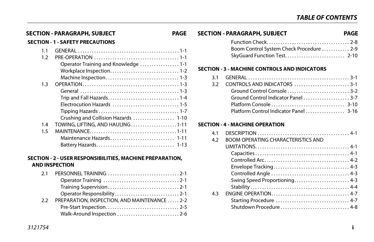 JLG 1030S 1100SJ Boom Lift Maintenance Operation Operators Manual