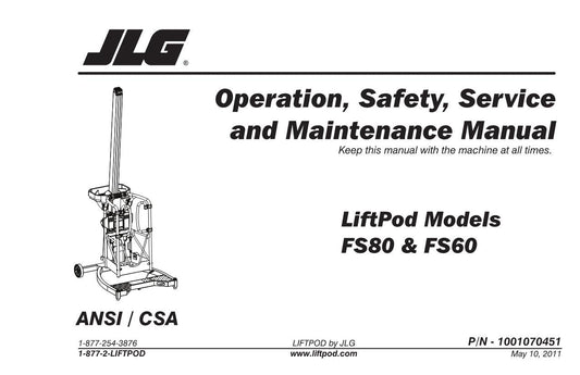 JLG FS60 FS80 Vertical Mast Operation Parts Service Manual