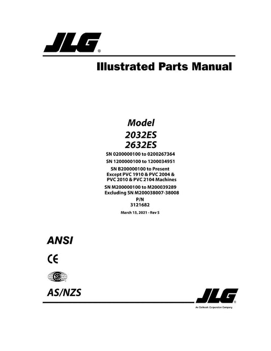 JLG 2032ES 2632ES Scissor Lift Parts Catalog Manual 3121682