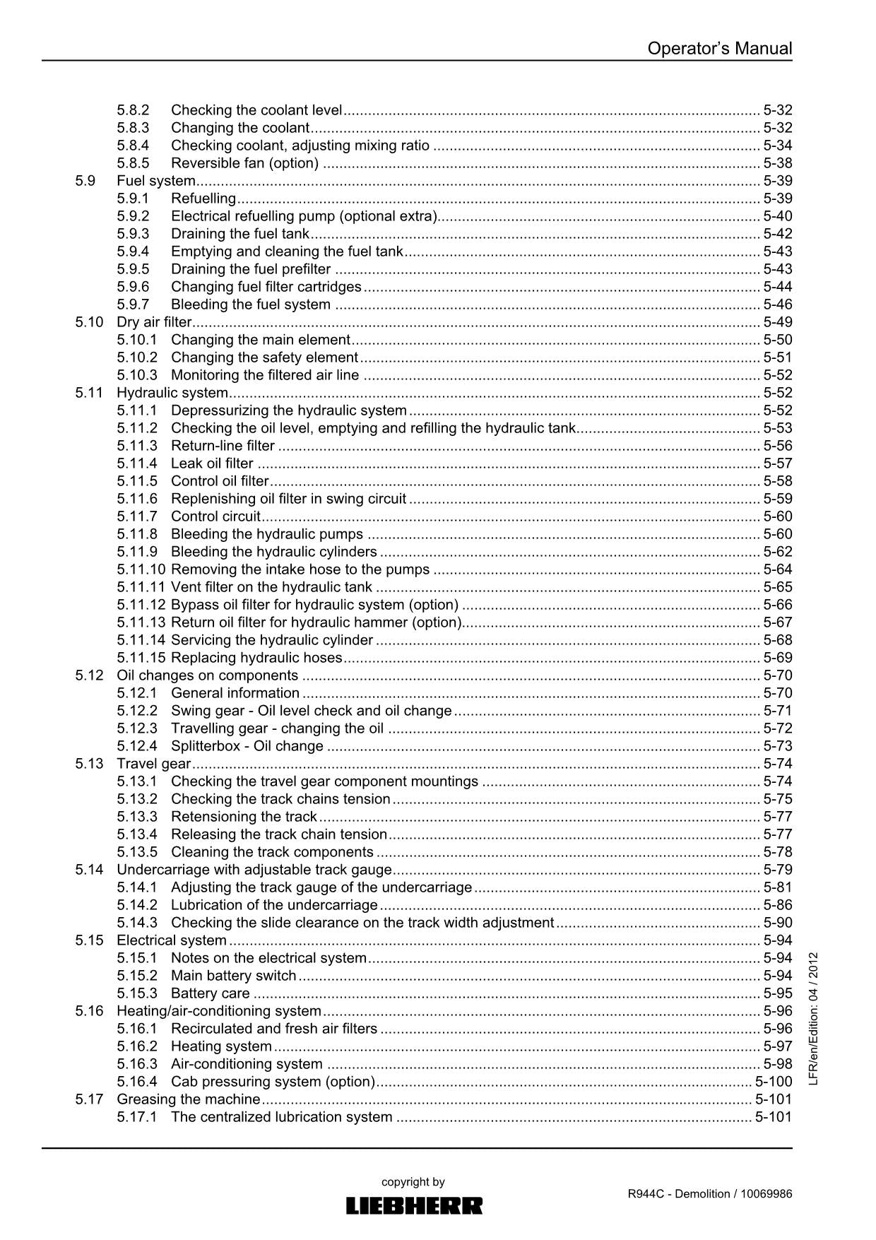 Liebherr R944 C Demolition Excavator Operators manual serial 31212