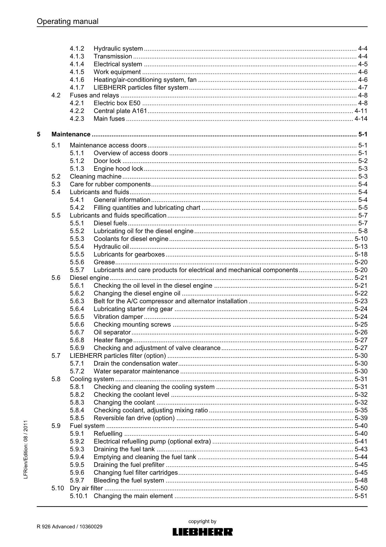 Liebherr R926 Advanced Excavator Operators manual serial 31061