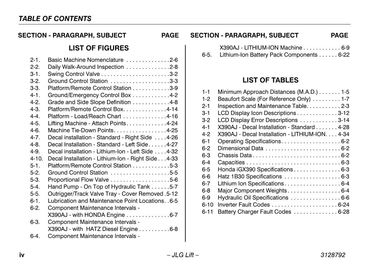 JLG X390AJ Compact Crawler Boom Maintenance Operation Operators Manual