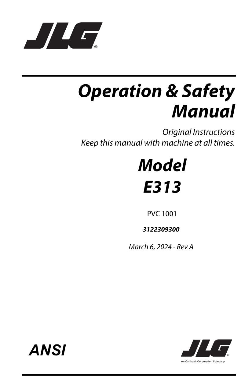 JLG E313 Telehandler Maintenance Operation Operators Manual