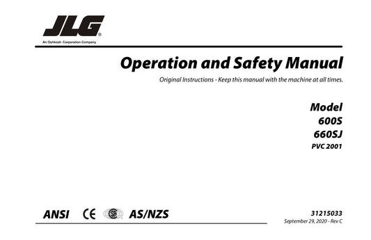 JLG 600S 660SJ Boom Lift Maintenance Operation Operators Manual 31215033