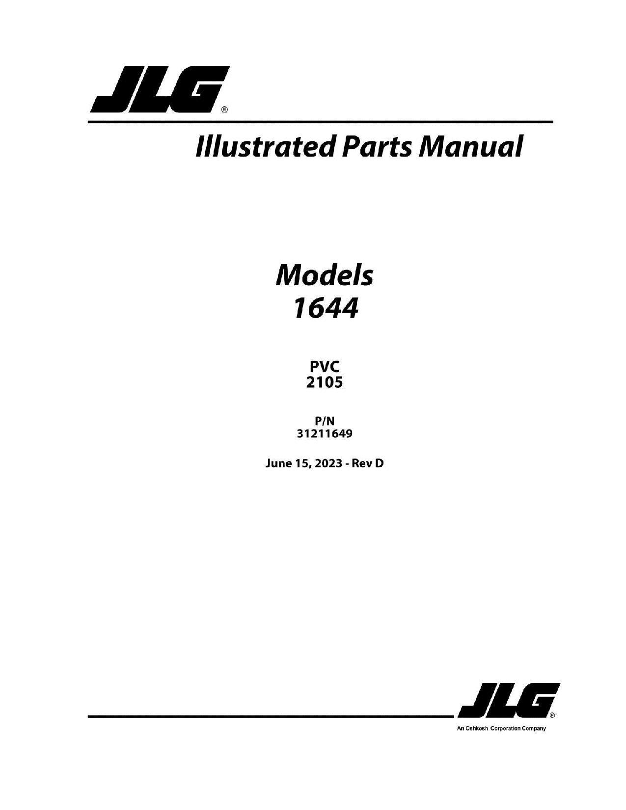 JLG 1644 Telehandler Parts Catalog Manual