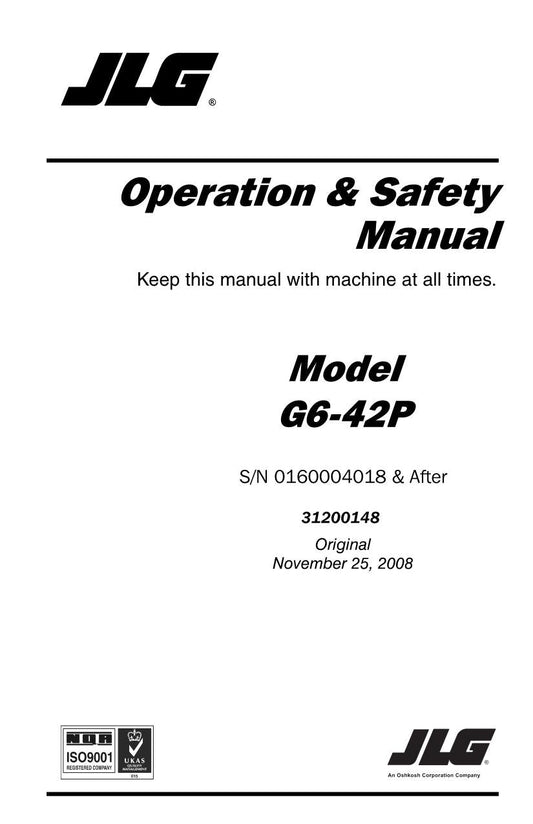 JLG G6-42P Telehandler Maintenance Operation Operators Manual