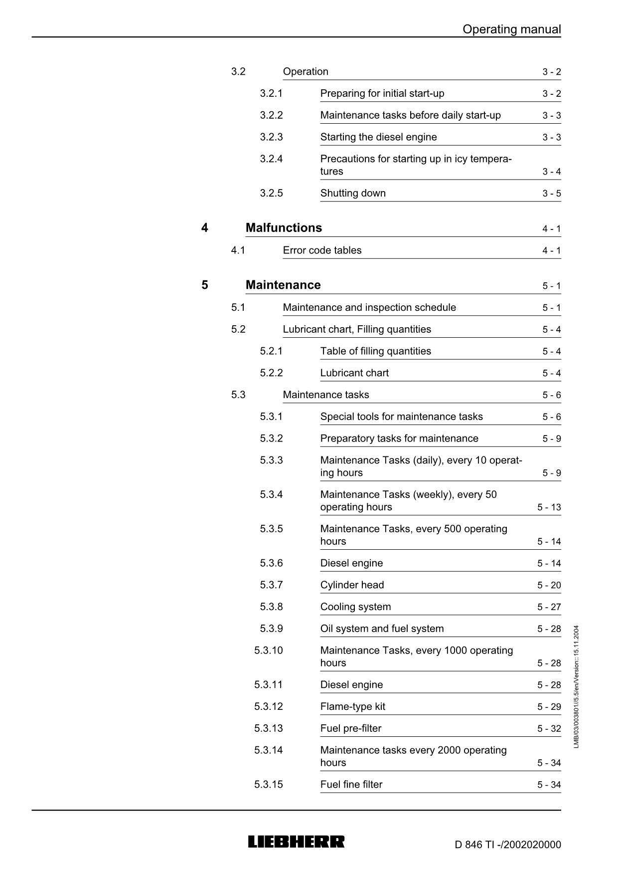 Liebherr D846 TI engine Operators manual