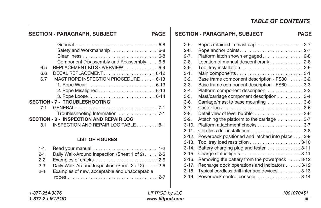 JLG FS60 FS80 Vertical Mast Operation Parts Service Manual