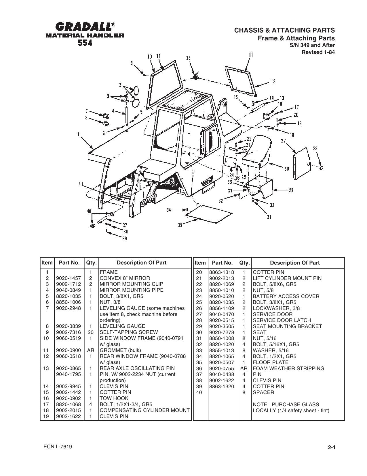 GRADALL JLG 552 554 Telehandler Parts Catalog Manual