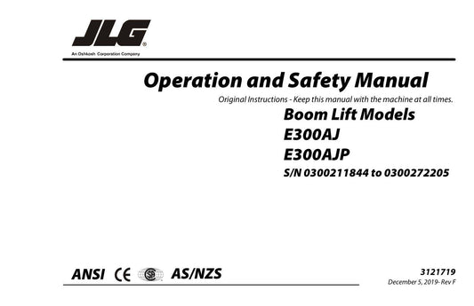 JLG E300AJ E300AJP Boom Lift Maintenance Operation Operators Manual 3121719