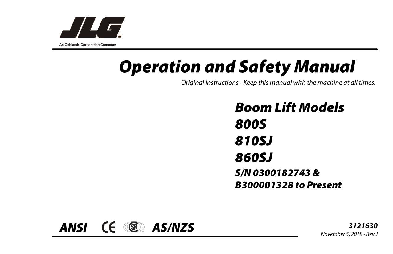 JLG 800S 860SJ Boom Lift Maintenance Operation Operators Manual 3121630