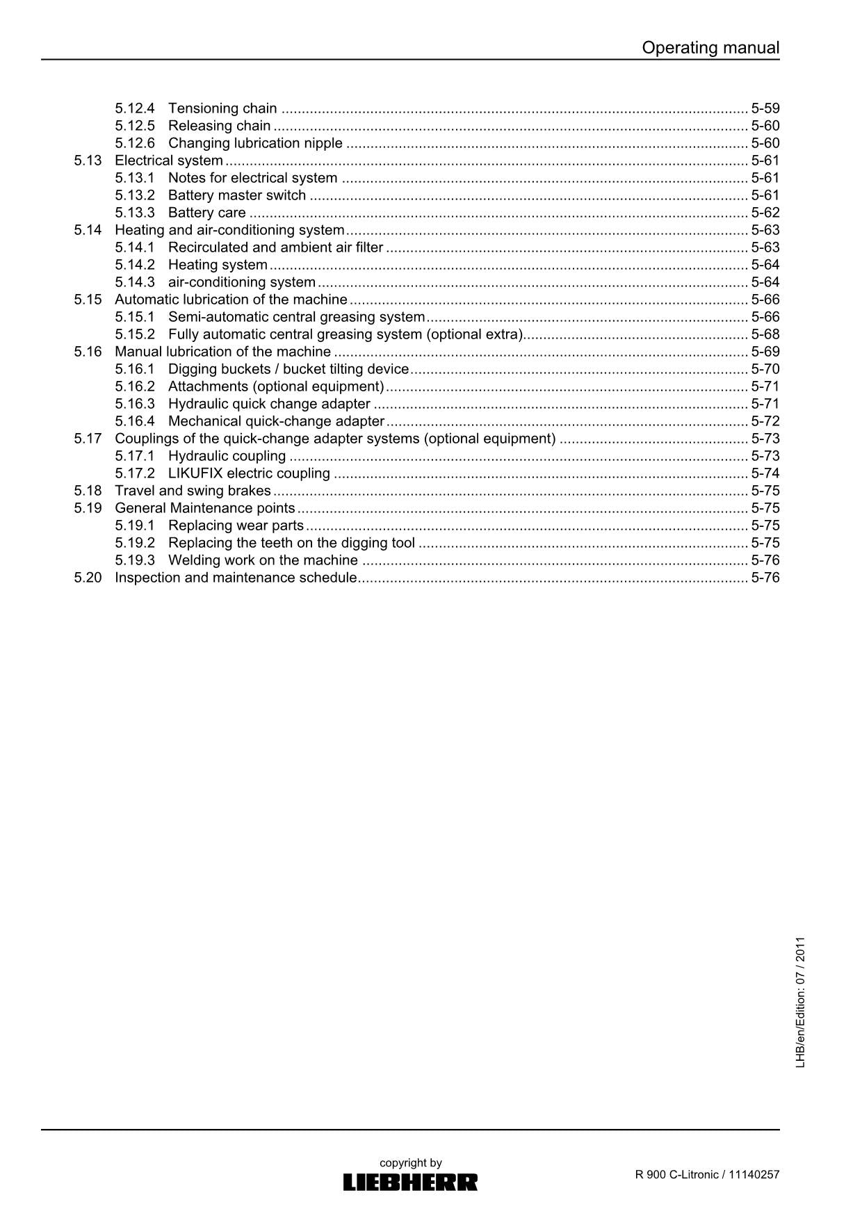 Liebherr R900 C-Litronic Excavator Operators manual serial 57270