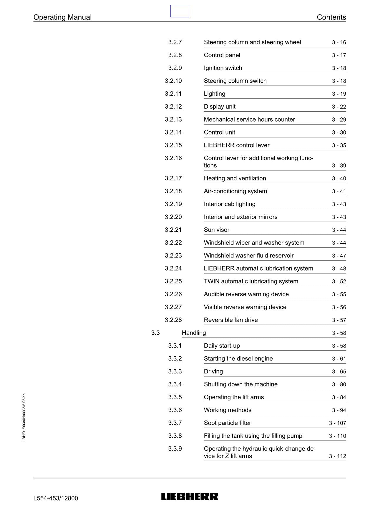 Liebherr L554 Wheel Loader Operators manual serial 12800