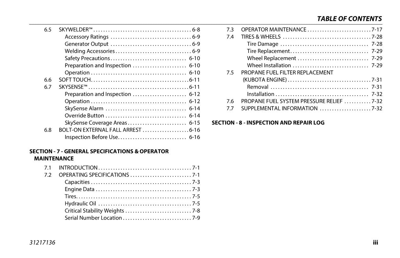 JLG 400S 460SJ Boom Lift Maintenance Operation Operators Manual 31217136