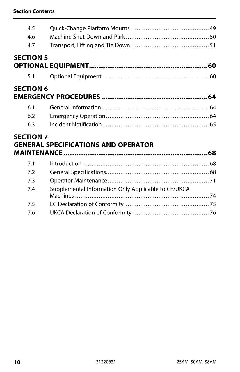 JLG 25AM 30AM 38AM Vertical Mast Maintenance Operation Operators Manual 31220631