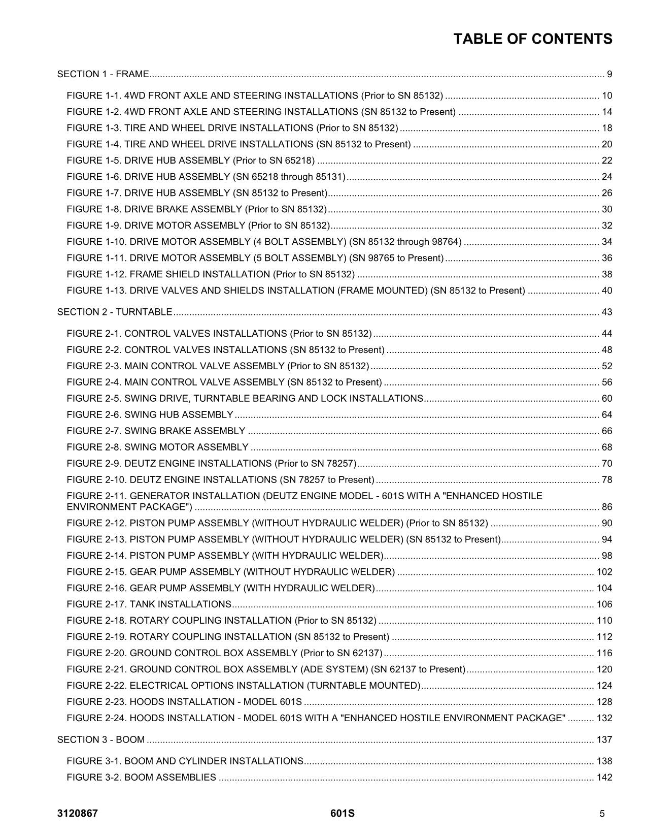 JLG 601S Boom Lift Parts Catalog Manual